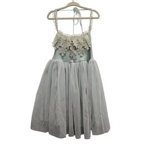 Dollcake Under The Mistletoe Gold Applique Blue Mint Tulle Halter Girl Toddler 3
